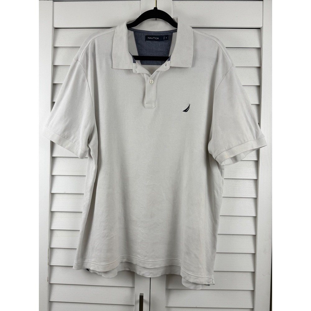 Nautica Polo Shirt Mens XL White Short Sleeve Cotton J-Class Logo